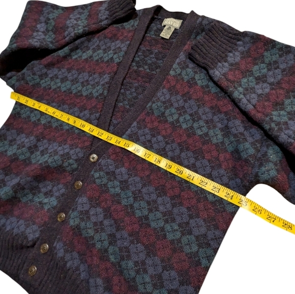 Vintage Christopher Hayes Shetland Wool Chunky Knit Argyle Cardigan Sweater XL - Picture 4 of 8